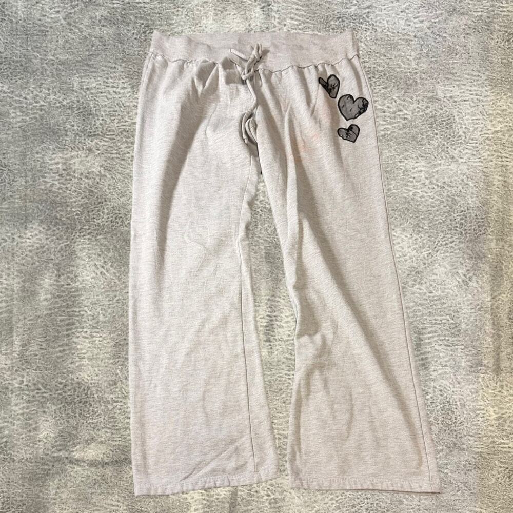 Wet Seal Wide Leg Grey Heart Patch Sweatpants